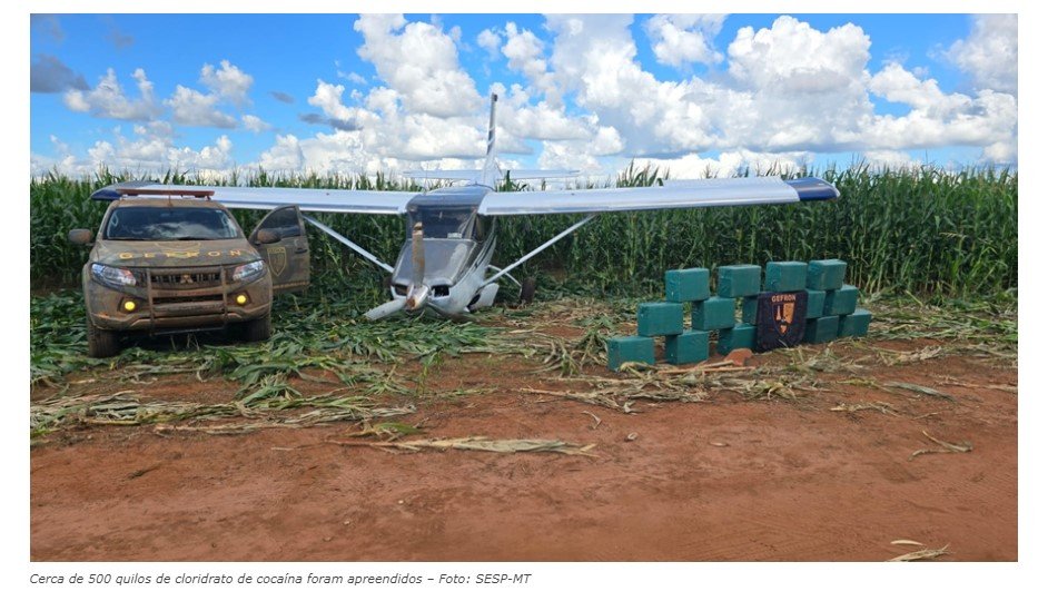 Dois suspeitos são presos e 500 kg de cloridrato de cocaína são apreendidos após queda de aeronave