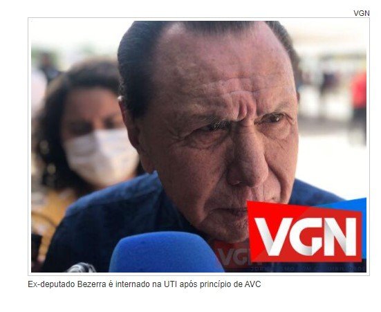Ex-deputado Bezerra é internado na UTI após princípio de AVC
