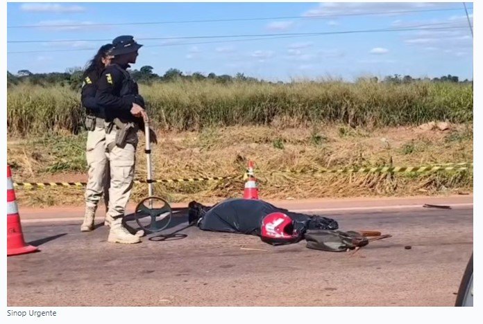 SINOP: Motociclista colide de frente com carreta e morre na hora na BR-163. (Fotos)