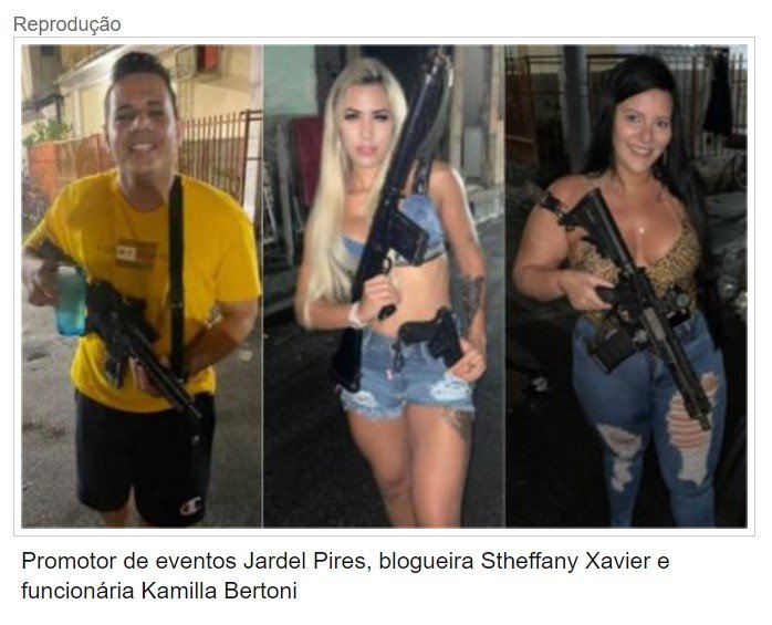 Promoter, blogueira e funcionária de bar tiraram fotos com fuzis