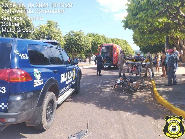 Motoqueiro em Colíder fica ferido após acidente em avenida no centro da cidade. (Fotos)