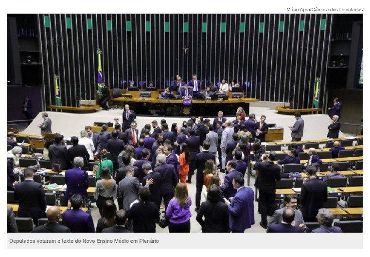 Câmara aprova reforma do ensino médio e envia texto para sanção presidencial