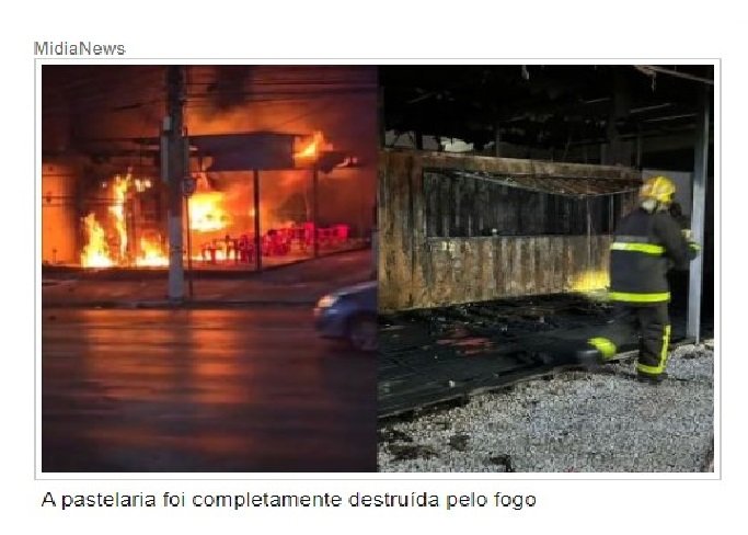 Pastelaria é destruída por chamas após curto-circuito em fritadeira