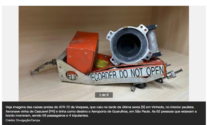 Avião da Voepass operava sem gravar 8 informações da caixa-preta
