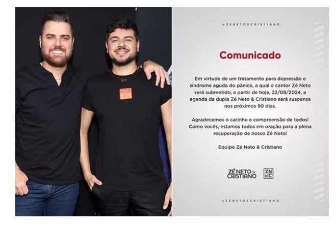 Zé Neto anuncia tratamento para depressão e cancela shows da dupla
