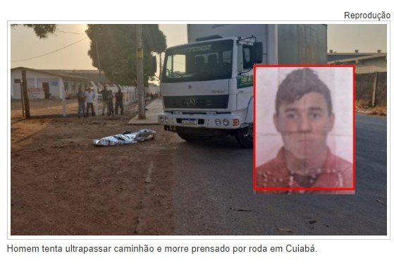 Homem tenta ultrapassar caminhão e morre prensado por roda em Cuiabá