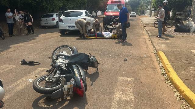 COLÍDER: Mulher fica ferida após ser atropelada por veiculo no centro da nossa cidade. (Fotos)