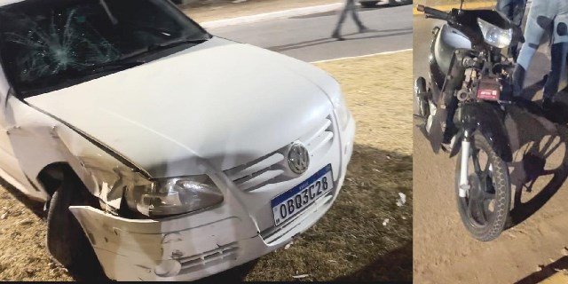 COLÍDER: Três menores acabam hospitalizados após acidente entre veiculo e moto no centro da cidade. (Vídeo)