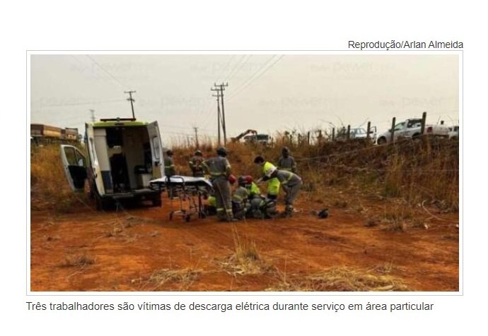 Três trabalhadores são vítimas de descarga elétrica durante serviço em área particular