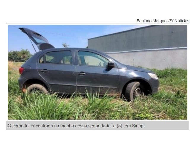 SINOP: Corpo de homem é encontrado em porta-malas de carro com faca cravada nas costas