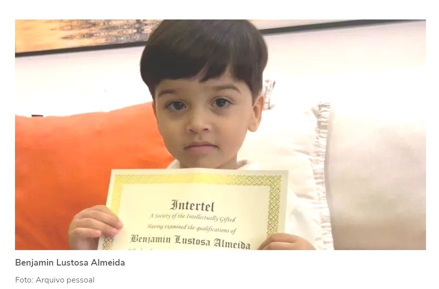 Menino de 2 anos é brasileiro mais novo a entrar para sociedade internacional de alto QI