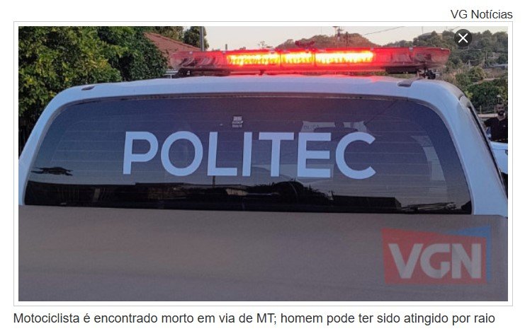 Motociclista é encontrado morto em via de MT; homem pode ter sido atingido por raio