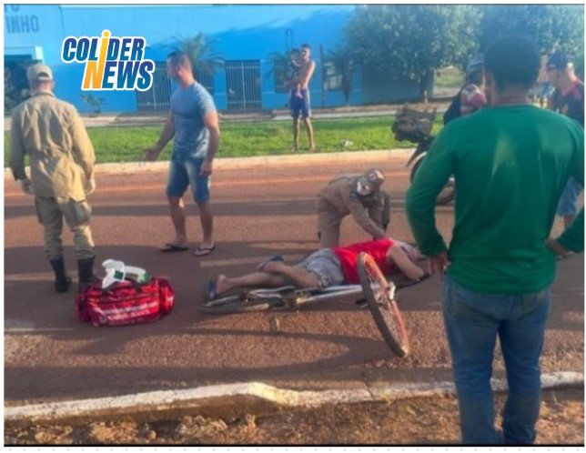 COLÍDER: Homem de bike passa mal sofre tombo e atendido pelos Bombeiros. (Fotos)