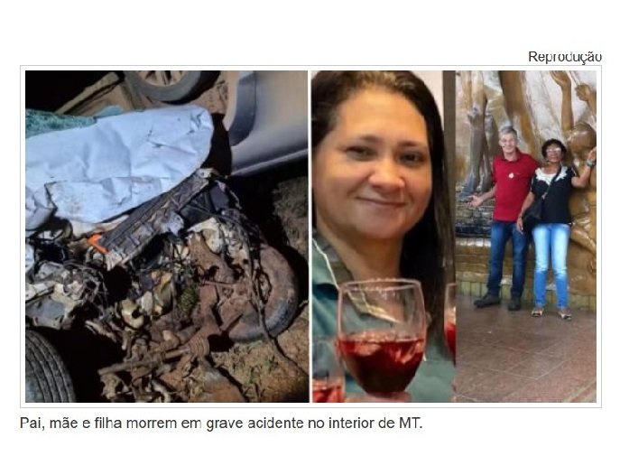 Pai, mãe e filha morrem em grave acidente no interior de MT