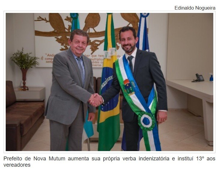 Prefeito de cidade de MT aumenta sua própria verba indenizatória e institui 13º aos vereadores