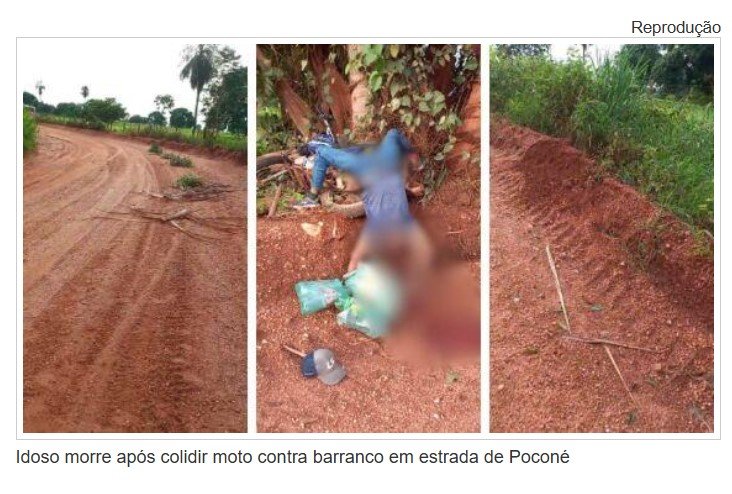 Idoso morre após colidir moto contra barranco em estrada de Poconé