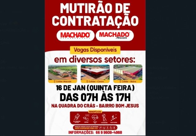 Machado Supermercados realiza grande Mutirão de Contratações nesta quinta-feira em Colíder