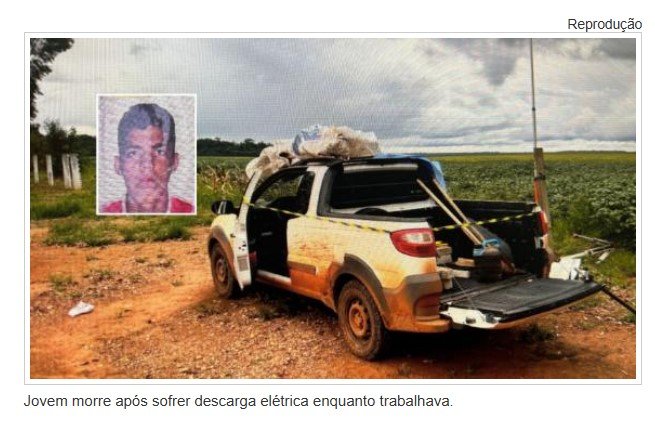 Jovem morre após receber descarga elétrica enquanto trabalhava em fazenda