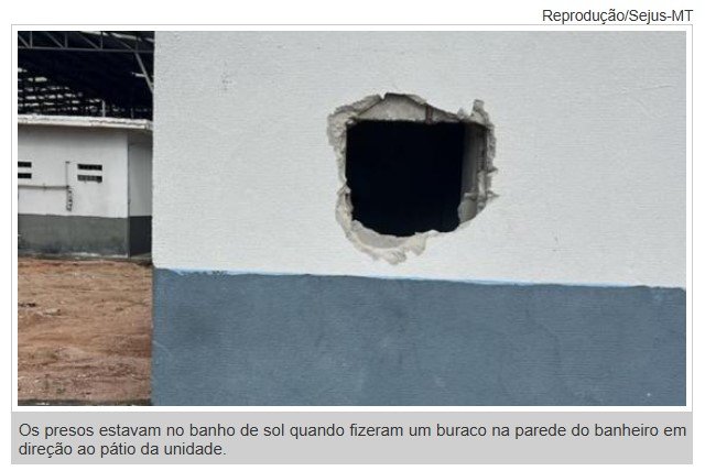 PEIXOTO DE AZEVEDO: Presos fazem buraco na parede de banheiro para fugir de cadeia