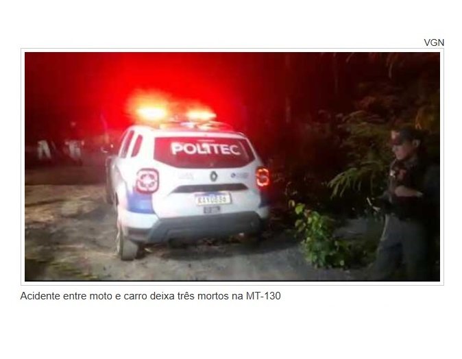 Acidente entre moto e carro deixa três mortos na MT-130
