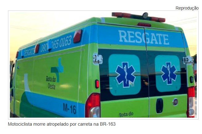 Motociclista morre atropelado por carreta na BR-163