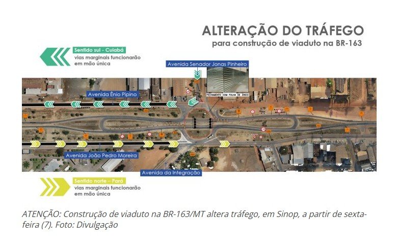 Construção de viaduto na BR-163/MT altera tráfego, em Sinop, a partir de sexta-feira (7)