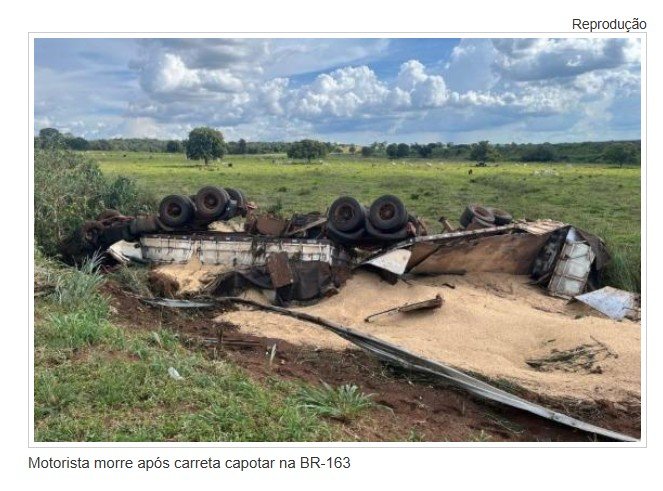 Motorista morre após carreta capotar na BR-163
