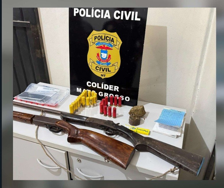 PJC de Colíder prende jovem por posse de arma de fogo e drogas.