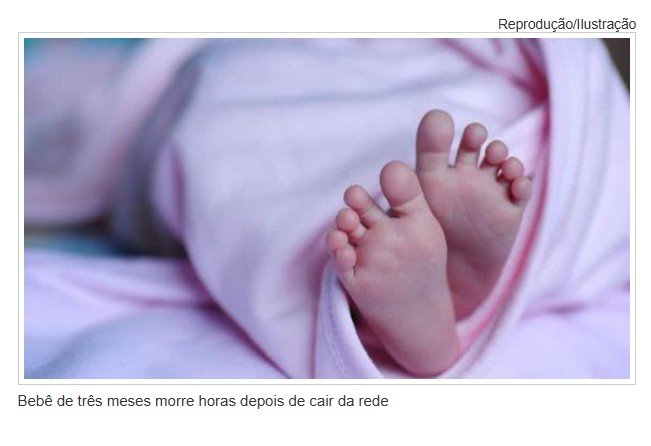 Bebê de três meses morre horas depois de cair da rede