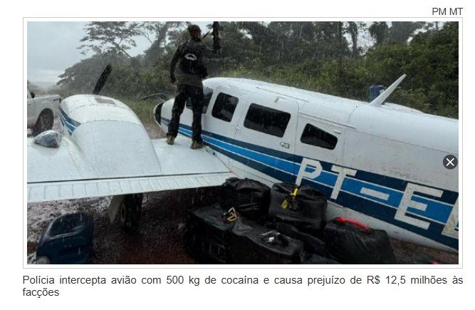 Polícia intercepta avião com 500 kg de cocaína e causa prejuízo de R$ 12,5 milhões às facções