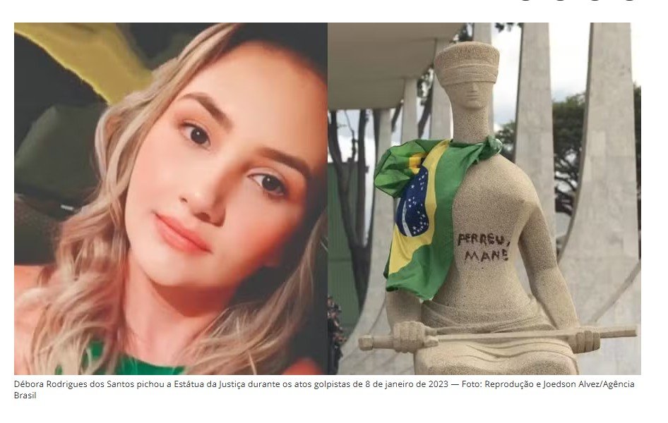 STF condena a 14 anos de prisão mulher que pichou estátua da Justiça com frase 'Perdeu, mané'