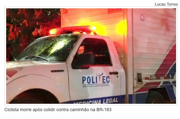 Ciclista morre após colidir contra caminhão na BR-163