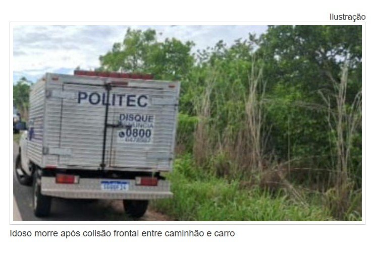 Idoso morre após colisão frontal entre caminhão e carro