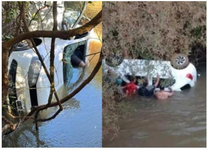 Veículo cai da ponte e duas pessoas morrem; criança de 8 anos é resgatada