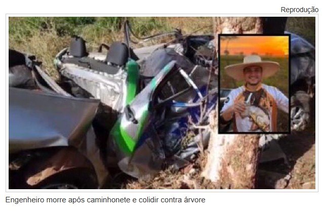 Engenheiro morre após caminhonete e colidir contra árvore