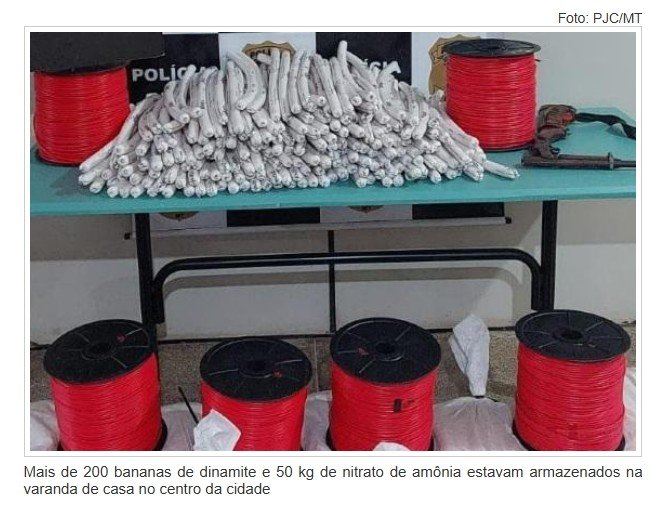 Casal é preso com arsenal de explosivos destinado a garimpo em cidade de MT.