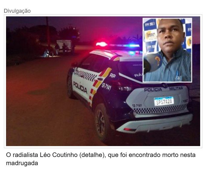 Radialista é assassinado a tiros próxima à sua casa em MT
