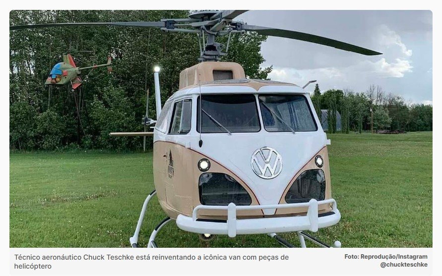 Kombi vira helicóptero e conquista fãs nas redes sociais