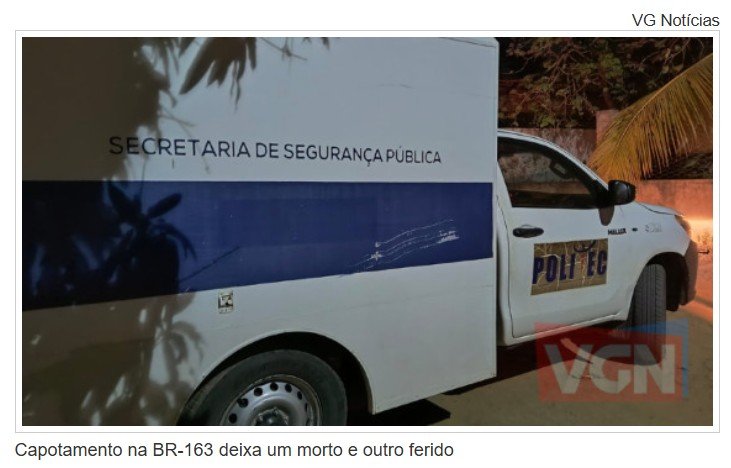 Capotamento na BR-163 deixa um morto e outro ferido