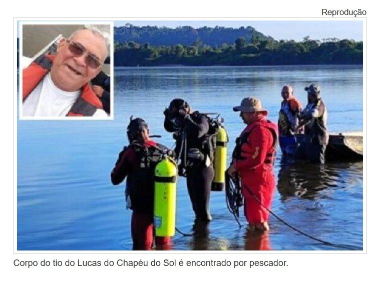 Corpo do tio do Lucas do Chapéu do Sol é encontrado por pescador