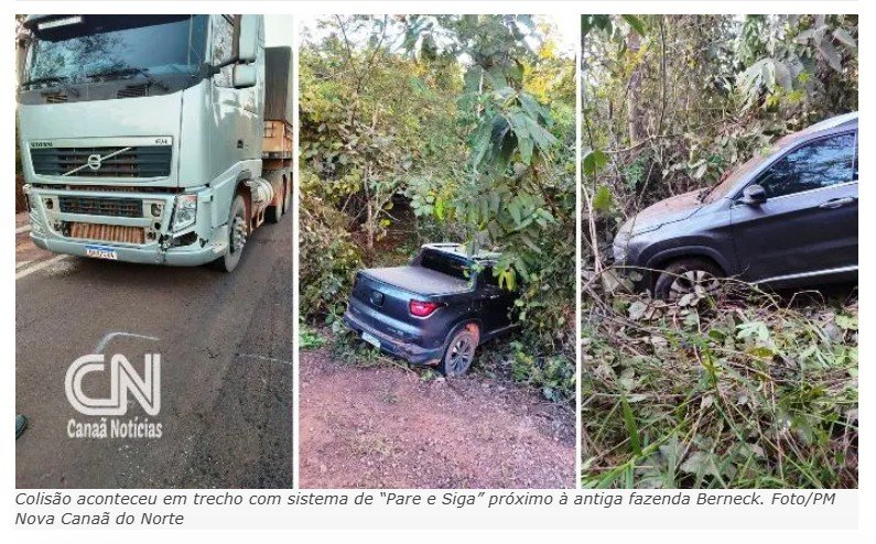 Acidente entre carreta e Fiat Toro é registrado na MT-320 em Nova Canaã do Norte