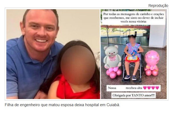 Filha de engenheiro que matou esposa deixa hospital