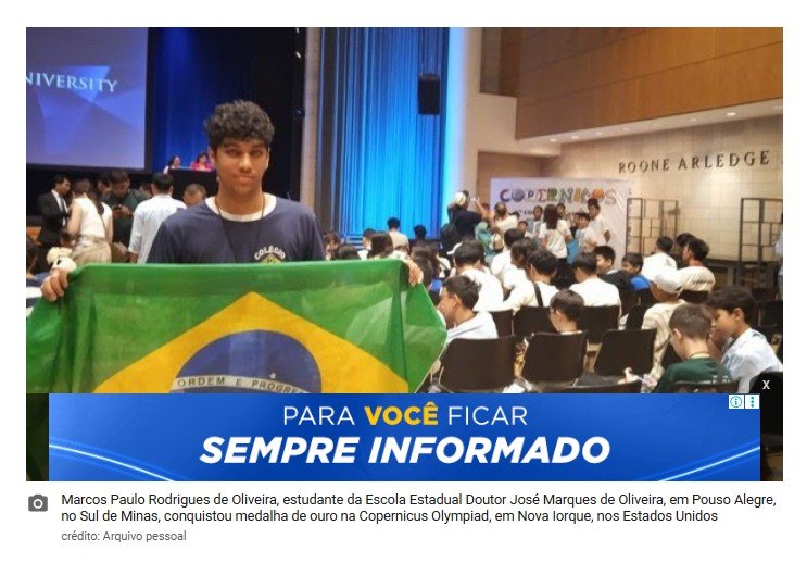 Estudante mineiro conquista o ouro em olimpíada de matemática nos EUA