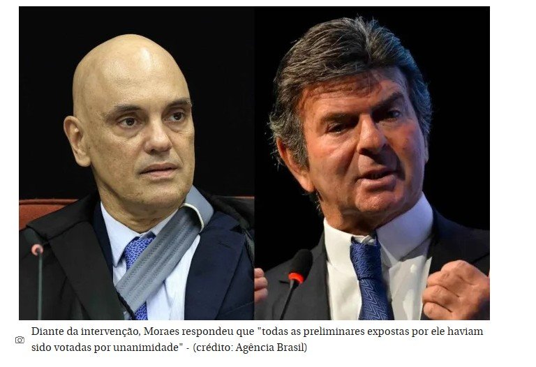 Fux interrompe Moraes e sinaliza discordância em julgamento de Bolsonaro