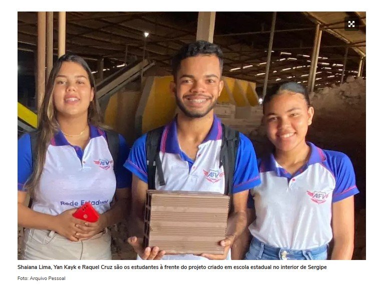 Estudantes criam tijolos sustentáveis com fibra de coco e buscam apoio do governo federal para construir casas
