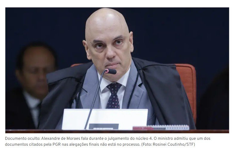Moraes admite que documento usado por PGR em acusação não consta nos autos
