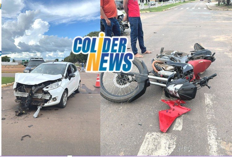 Motociclista fica ferido após acidente entre moto e carro em Colíder. (vídeo)