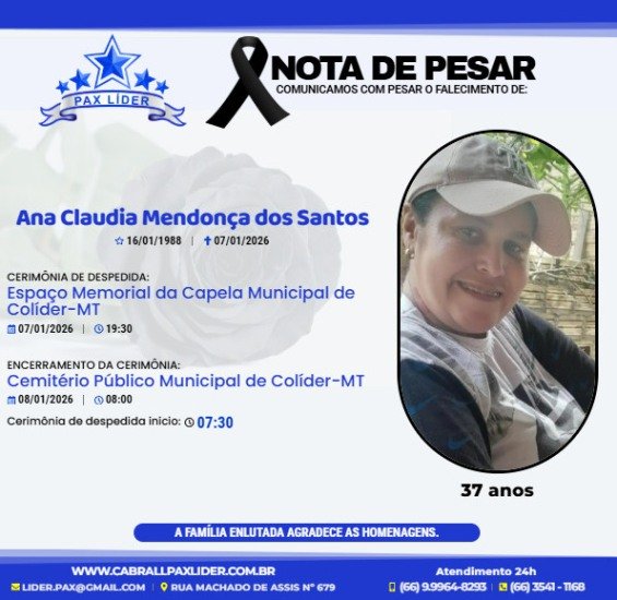 Ana Claudia de Colíder que sofreu acidente no último dia do ano faleceu.