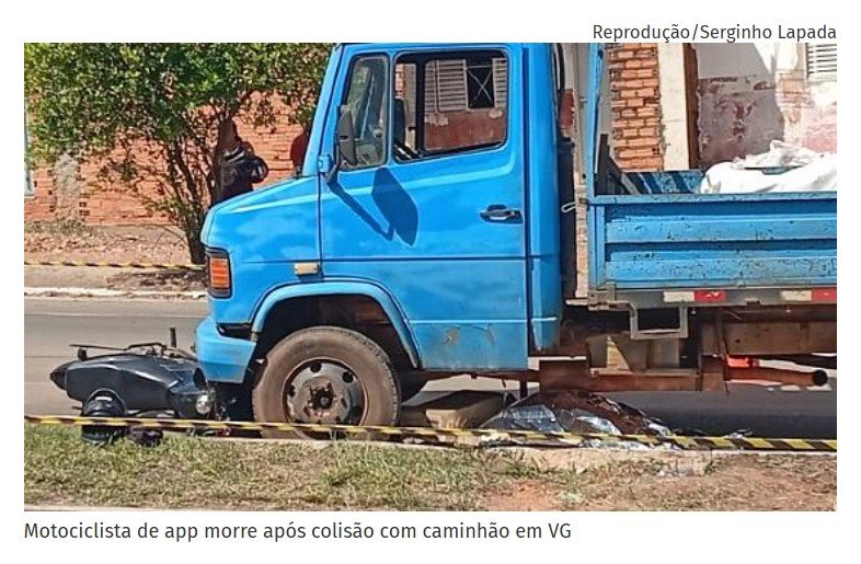 Motociclista de app morre após colisão com caminhão em cidade de MT.