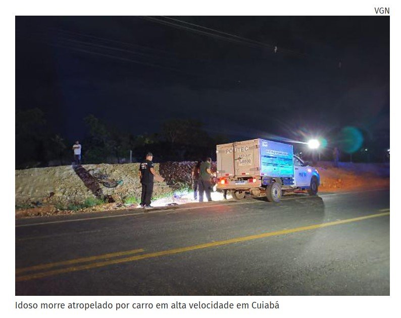 Idoso morre atropelado por carro em alta velocidade